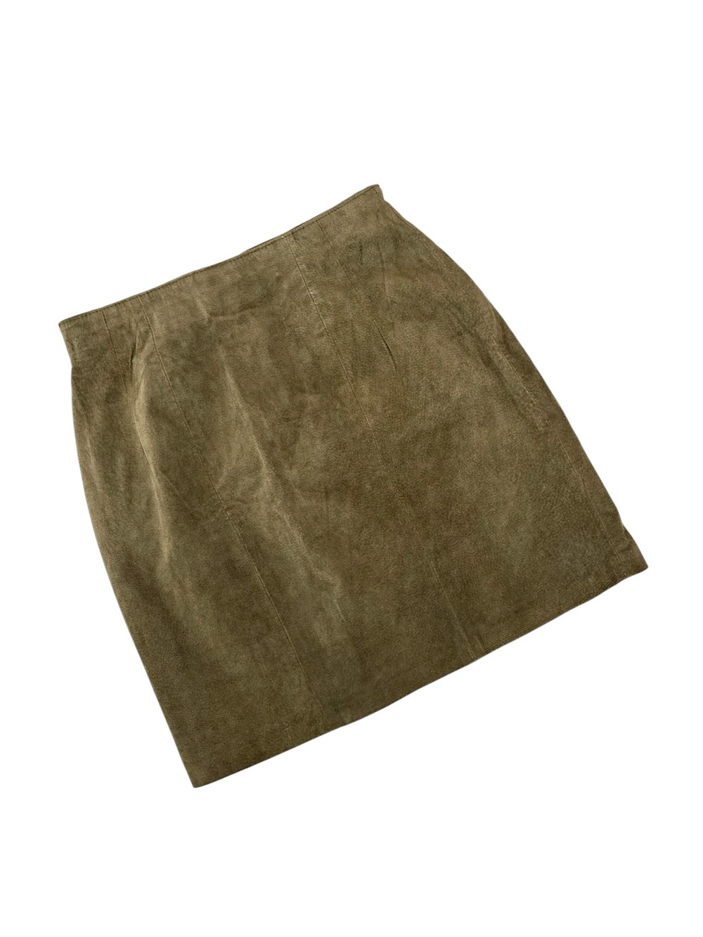 Winlit 100% Genuine Leather Suede Mini Skirt, Olive Green. Vintage. Size Small